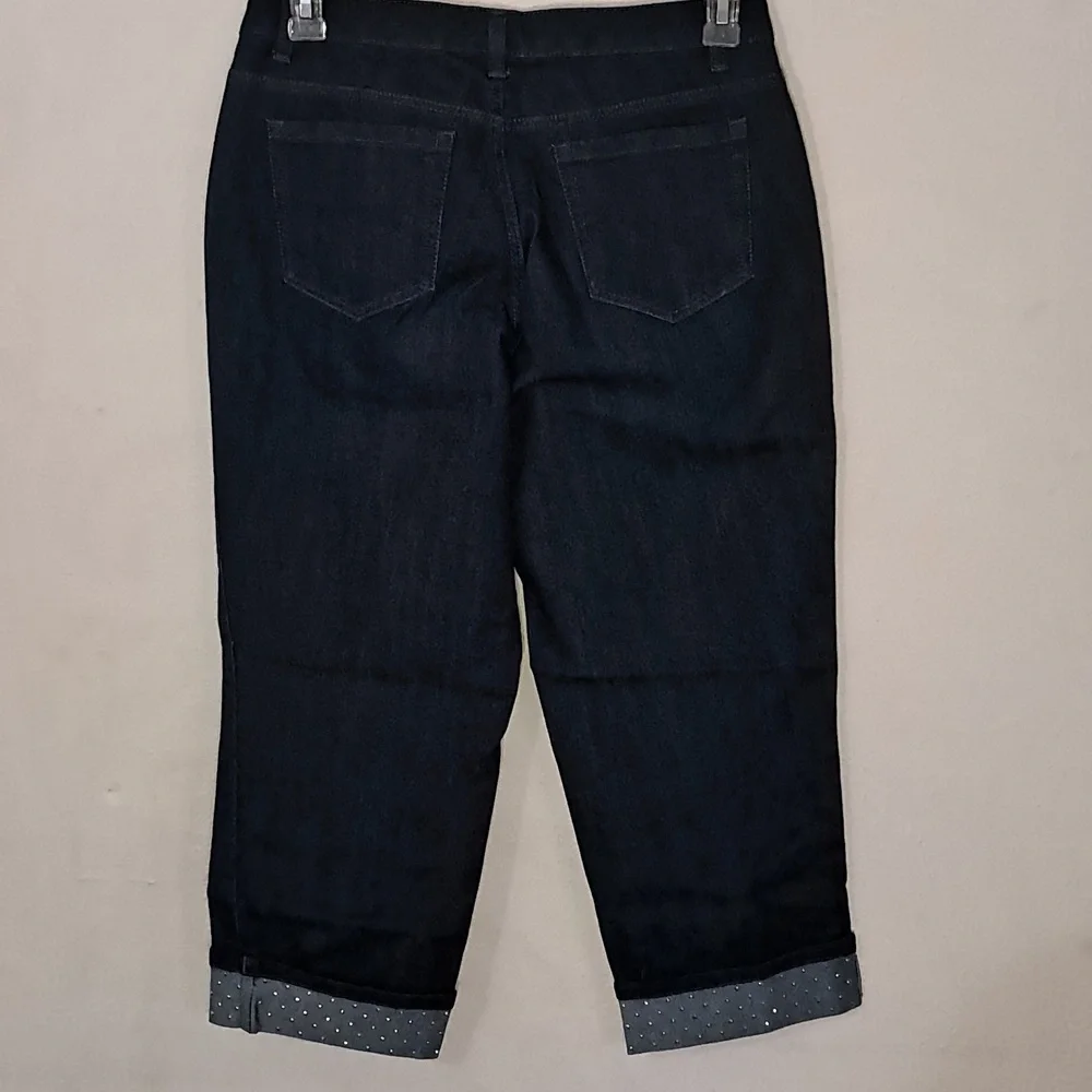 Style & Co Women's Size 10 Dark Blue Capri Jeans with Cuff Accents